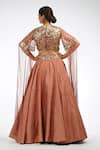 Shop_Shruti S_Brown Silk Embroidered Sequin Square Neck Blouse And Lehenga Set_at_Aza_Fashions