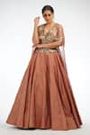 Shruti S_Brown Silk Embroidered Sequin Square Neck Blouse And Lehenga Set_Online_at_Aza_Fashions