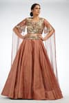 Buy_Shruti S_Brown Silk Embroidered Sequin Square Neck Blouse And Lehenga Set_Online_at_Aza_Fashions