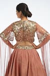 Shop_Shruti S_Brown Silk Embroidered Sequin Square Neck Blouse And Lehenga Set_Online_at_Aza_Fashions