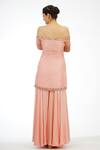 Shop_Shruti S_Peach Silk, Organza, Modal Satin Cutdana, Sequin Off Shoulder Kurta Sharara Set_at_Aza_Fashions