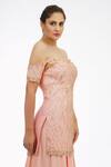Shop_Shruti S_Peach Silk, Organza, Modal Satin Cutdana, Sequin Off Shoulder Kurta Sharara Set_Online_at_Aza_Fashions
