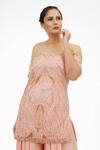 Shruti S_Peach Silk, Organza, Modal Satin Cutdana, Sequin Off Shoulder Kurta Sharara Set_at_Aza_Fashions