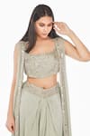 Buy_Shruti S_Green Crop Top Silkdhoti  Crepecape  Georgette Mirror Cape Skirt Set _Online_at_Aza_Fashions