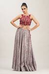 Buy_Shruti S_Grey Lehenga  Silkcholi  Silk Cutdana Work, Hand Block Print, Sequins High Set_at_Aza_Fashions
