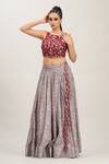 Shruti S_Grey Lehenga  Silkcholi  Silk Cutdana Work, Hand Block Print, Sequins High Set_Online_at_Aza_Fashions
