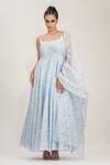 Buy_Shruti S_Blue Anarkali  Silkchuridar  Satindupatta  Organza Hand Block Silk Set _at_Aza_Fashions