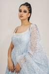 Shruti S_Blue Anarkali  Silkchuridar  Satindupatta  Organza Hand Block Silk Set _at_Aza_Fashions