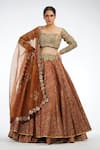 Buy_Shruti S_Brown Silk Printed Floral Motifs Sweetheart Neck Layered Lehenga Set _at_Aza_Fashions