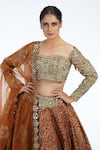 Buy_Shruti S_Brown Silk Printed Floral Motifs Sweetheart Neck Layered Lehenga Set _Online_at_Aza_Fashions