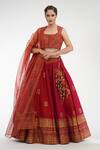 Buy_Shruti S_Red Raw Silk, Organza Floral Motifs Round Printed Lehenga Set _at_Aza_Fashions