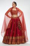 Shruti S_Red Raw Silk, Organza Floral Motifs Round Printed Lehenga Set _Online_at_Aza_Fashions