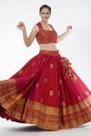 Buy_Shruti S_Red Raw Silk, Organza Floral Motifs Round Printed Lehenga Set _Online_at_Aza_Fashions