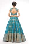 Shop_Shruti S_Blue Silk, Organza Chevron, Floral, Geometric V Neck Print Lehenga Set _at_Aza_Fashions
