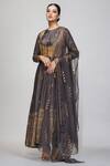 Buy_Shruti S_Grey Anarkali Silkchuridar  Shantoondupatta  Organza Bead Silk Jacket Set _at_Aza_Fashions