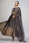 Shop_Shruti S_Grey Anarkali Silkchuridar  Shantoondupatta  Organza Bead Silk Jacket Set _Online_at_Aza_Fashions