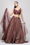 Buy_Shruti S_Purple Blouse Silk, Lehenga And Dupatta Organza Hand Block Metallic Floral Set_at_Aza_Fashions