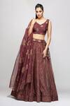 Shruti S_Purple Blouse Silk, Lehenga And Dupatta Organza Hand Block Metallic Floral Set_Online_at_Aza_Fashions