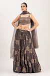 Buy_Shruti S_Grey Lehenga And Blouse Silk Printed Hand Block Square Metallic Set _at_Aza_Fashions