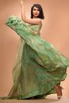 Shruti S_Green Dupatta Organza, Lehenga And Blouse Silk Umbrella Motifs Square Print Set_Online_at_Aza_Fashions