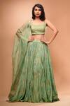 Buy_Shruti S_Green Dupatta Organza, Lehenga And Blouse Silk Umbrella Motifs Square Print Set_Online_at_Aza_Fashions
