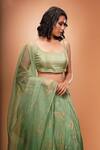 Shop_Shruti S_Green Dupatta Organza, Lehenga And Blouse Silk Umbrella Motifs Square Print Set_Online_at_Aza_Fashions