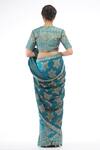 Shop_Shruti S_Blue Saree  Crepeblouse  Silk Petticoat  Satin Geometric V Neck Print With_at_Aza_Fashions