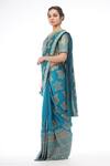 Buy_Shruti S_Blue Saree  Crepeblouse  Silk Petticoat  Satin Geometric V Neck Print With_Online_at_Aza_Fashions