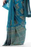 Shop_Shruti S_Blue Saree  Crepeblouse  Silk Petticoat  Satin Geometric V Neck Print With_Online_at_Aza_Fashions