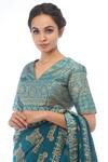 Shruti S_Blue Saree  Crepeblouse  Silk Petticoat  Satin Geometric V Neck Print With_at_Aza_Fashions