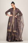 Buy_Shruti S_Grey Dupatta  Organza, Kurta Silk, Sharara Modal Satin Hand Metallic Set _at_Aza_Fashions