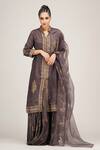 Shop_Shruti S_Grey Dupatta  Organza, Kurta Silk, Sharara Modal Satin Hand Metallic Set _Online_at_Aza_Fashions