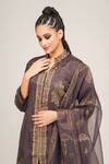 Shruti S_Grey Dupatta  Organza, Kurta Silk, Sharara Modal Satin Hand Metallic Set _at_Aza_Fashions