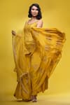 Shruti S_Yellow Dupatta Star Net, Kurta Silk, Sharara Crepe Stripe Metallic Set_Online_at_Aza_Fashions
