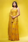 Buy_Shruti S_Yellow Dupatta Star Net, Kurta Silk, Sharara Crepe Stripe Metallic Set_Online_at_Aza_Fashions