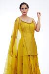 Shop_Shruti S_Yellow Kurta Silk Printed Stripe Round Metallic Sharara Set _Online_at_Aza_Fashions