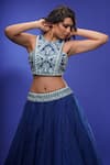 Buy_Shruti S_Blue Choli  Silklehenga  Organzadupatta  Organza Embroidered Mirror Set_Online_at_Aza_Fashions