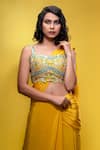 Shop_Shruti S_Yellow Saree Crepeblouse  Silk Mirror Work, Pre-draped With Embroidered _Online_at_Aza_Fashions