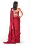Shop_Shruti S_Red Saree Georgetteblouse  Silk Mirror Work, Ruffle Pre-draped With Blouse _at_Aza_Fashions