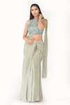 Buy_Shruti S_Green Saree Crepeblouse  Silk Mirror Work, Resham Pre-draped With Embroidered _at_Aza_Fashions