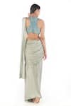 Shop_Shruti S_Green Saree Crepeblouse  Silk Mirror Work, Resham Pre-draped With Embroidered _at_Aza_Fashions