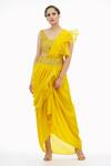 Buy_Shruti S_Yellow Blouse Silkdhoti  Silkruffles  Organzadrape  Pre-draped Saree With _at_Aza_Fashions
