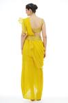 Shop_Shruti S_Yellow Blouse Silkdhoti  Silkruffles  Organzadrape  Pre-draped Saree With _at_Aza_Fashions