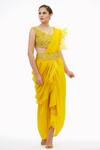 Buy_Shruti S_Yellow Blouse Silkdhoti  Silkruffles  Organzadrape  Pre-draped Saree With _Online_at_Aza_Fashions