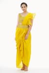 Shop_Shruti S_Yellow Blouse Silkdhoti  Silkruffles  Organzadrape  Pre-draped Saree With _Online_at_Aza_Fashions