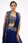 Shruti S_Blue Blouse Silkpants  Silkjacket  Silkdrape  Pre-draped Saree Set _at_Aza_Fashions