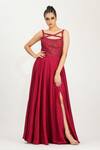 Buy_Shruti S_Red Silk Sequin Embroidered Gown _at_Aza_Fashions