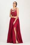 Buy_Shruti S_Red Silk Sequin Embroidered Gown _Online_at_Aza_Fashions