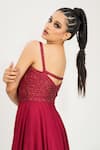 Shruti S_Red Silk Sequin Embroidered Gown _at_Aza_Fashions