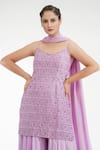 Shruti S_Purple Silk, Georgette, Modal Satin Floral, Embroidered Kurta Sharara Set_at_Aza_Fashions